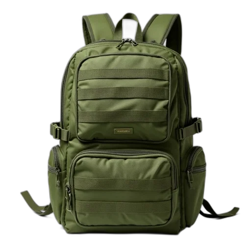 jacket, green, tactical, backpack, multiple, compartments, pockets, featuring transparent PNG cut-out