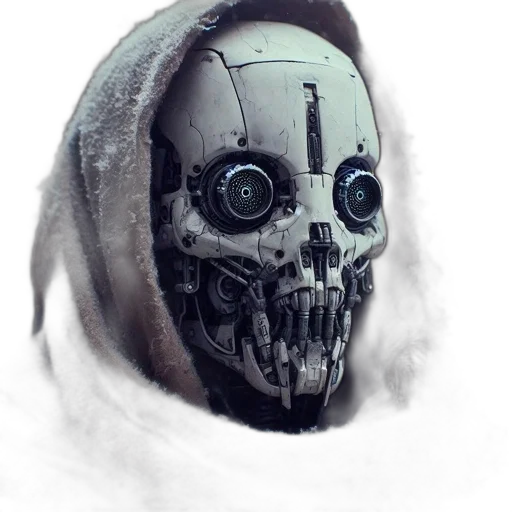 robot, mask, face, creature, concept art, cyberpunk, photorealistic, 3d render transparent PNG cut-out