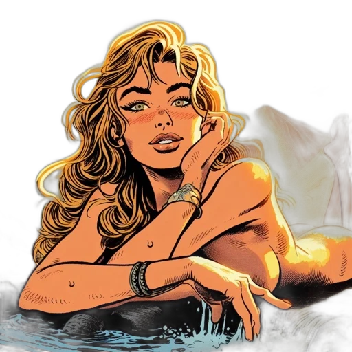 comic book art, concept art, cartoon, fantasy art, underwater, golden, illustration, shows transparent PNG cut-out