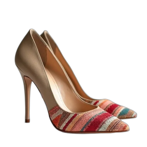 shoes, earth tones, pair, high-heeled, colorful, pattern, toe, plain transparent PNG cut-out