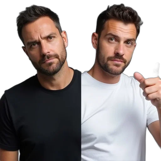 hair, face, staff, mask, side-by-side, comparison, two, men transparent PNG cut-out