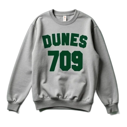 grey, sweatshirt, word, dunes, green, number, 709, front transparent PNG cut-out