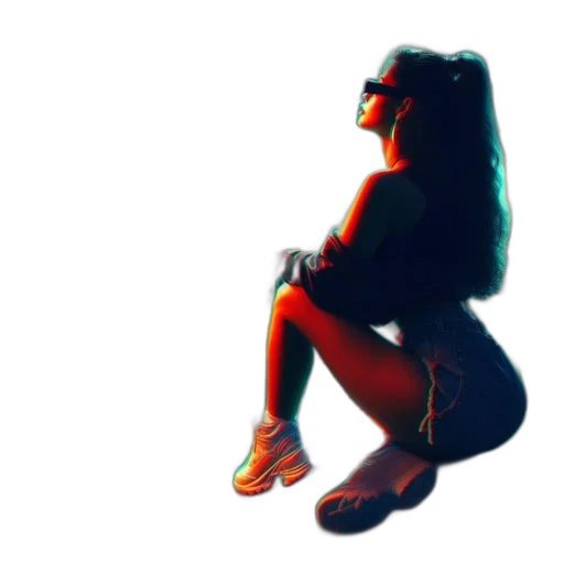dress, shoes, hair, jacket, concept art, 3d render, pixel art, vaporwave transparent PNG cut-out