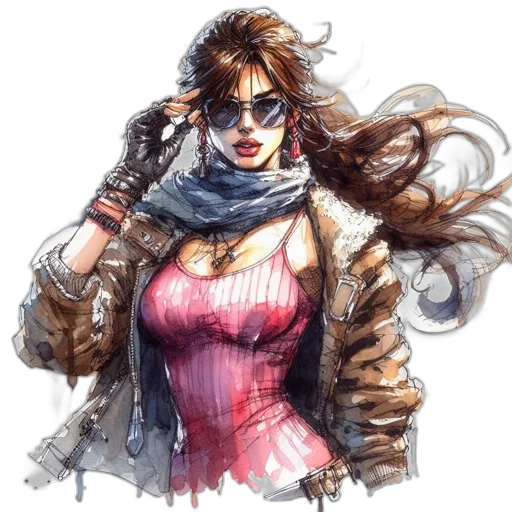 concept art, comic book art, fantasy art, cyberpunk, red, dark, illustrated, portrait transparent PNG cut-out