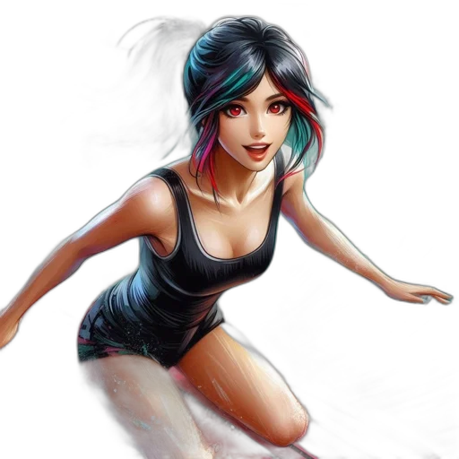 fantasy art, concept art, comic book art, photorealistic, blue, colorful, determined, female transparent PNG cut-out