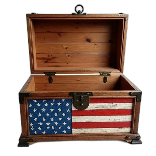 furniture, wooden, chest, red, white, blue, american, flag transparent PNG cut-out
