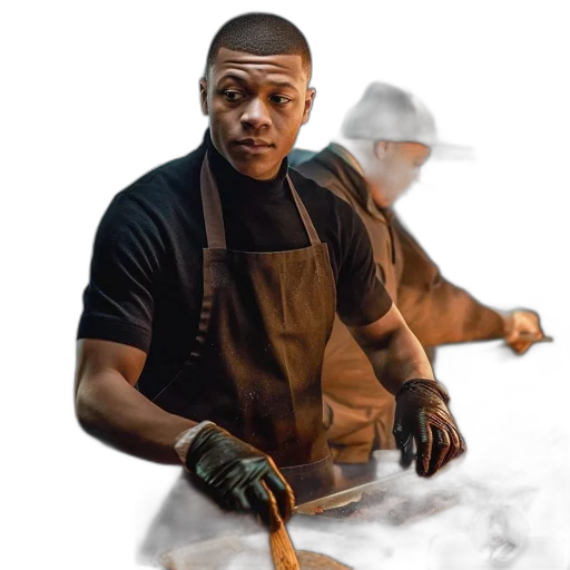 staff, food, weapon, concept art, photorealistic, fire, fog, man transparent PNG cut-out