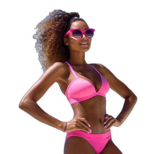 3d render, neon, pastel, woman, bright, pink, bikini, stands transparent PNG cut-out
