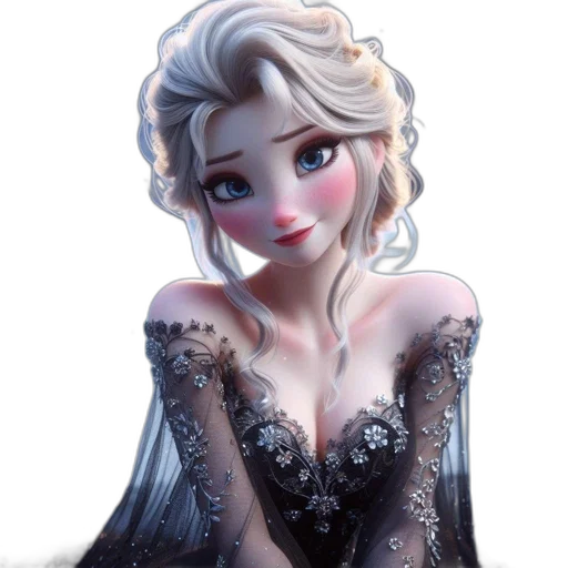 dress, crown, fantasy art, concept art, 3d render, cartoon, snow, silvery-haired transparent PNG cut-out