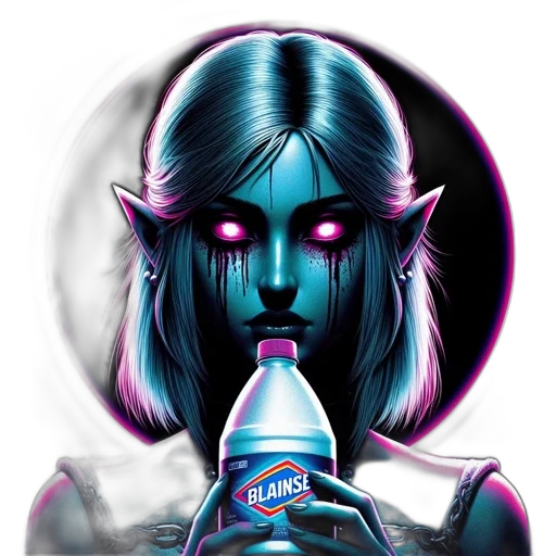 bottle, face, vaporwave, fantasy art, concept art, comic book art, neon lights, blue transparent PNG cut-out