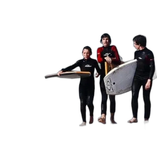 staff, sword, weapon, underwater, three, surfers, wetsuits, stand transparent PNG cut-out