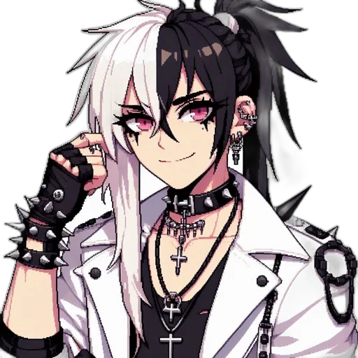 staff, anime, pixel art, cartoon, cyberpunk, monochrome, dark, animated transparent PNG cut-out