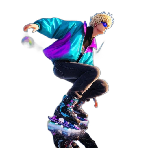 jacket, shoes, weapon, staff, concept art, 3d render, vaporwave, pixel art transparent PNG cut-out