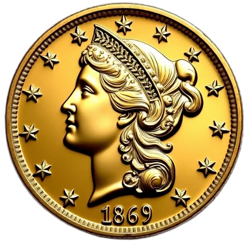 crown, jewelry, golden, 1869, liberty, gold, coin transparent PNG cut-out