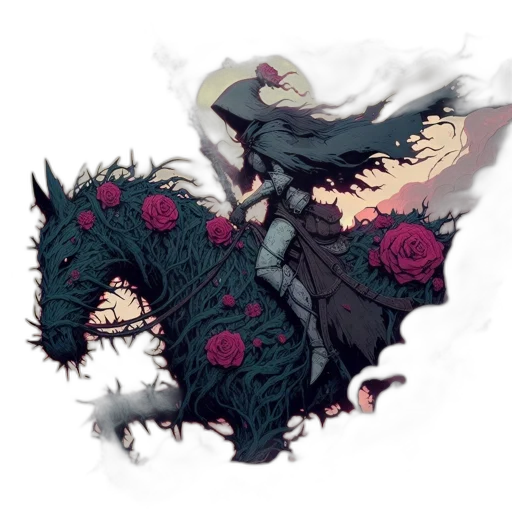 dragon, creature, mask, flower, concept art, pixel art, fantasy art, dark transparent PNG cut-out
