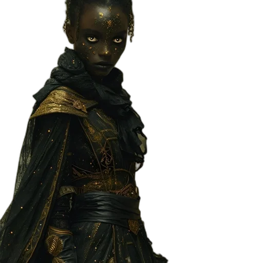 face, dress, staff, crown, concept art, fantasy art, comic book art, photorealistic transparent PNG cut-out