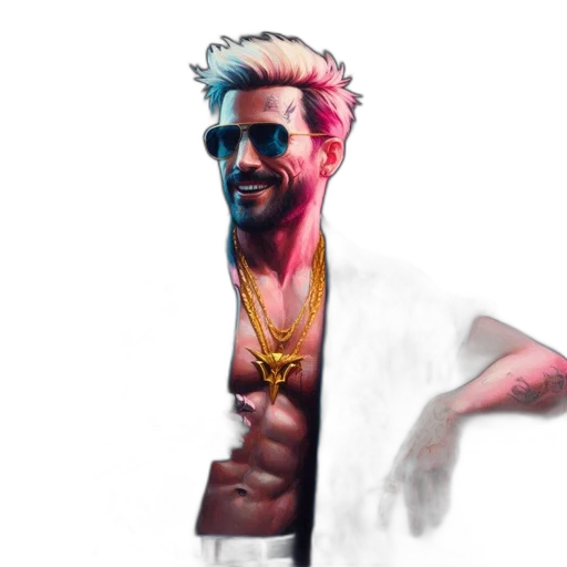 jacket, face, weapon, creature, concept art, pixel art, cyberpunk, comic book art transparent PNG cut-out