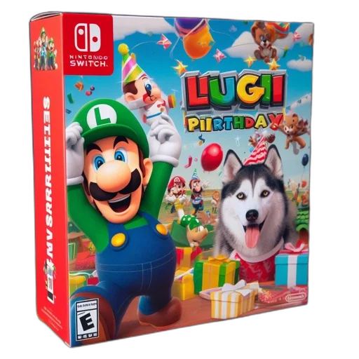 animal, 3d render, concept art, box, art, luigi, party, nintendo transparent PNG cut-out