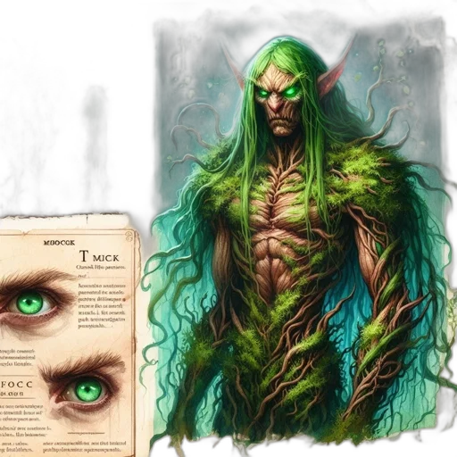 creature, fantasy art, concept art, comic book art, photorealistic, green, illustration, tree-like transparent PNG cut-out