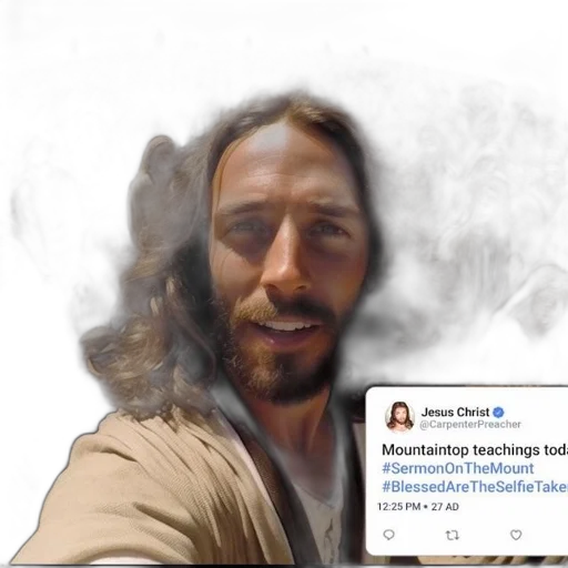 face, robot, weapon, photorealistic, oil painting, humorous, image, jesus transparent PNG cut-out