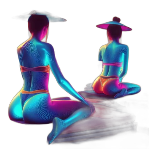 hat, dress, robot, mask, concept art, 3d render, vaporwave, watercolor transparent PNG cut-out