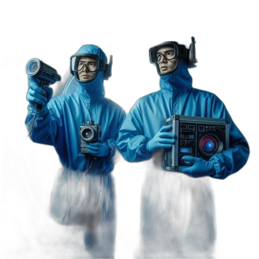 robot, concept art, outer space, two, suited, scientists, work, amidst transparent PNG cut-out