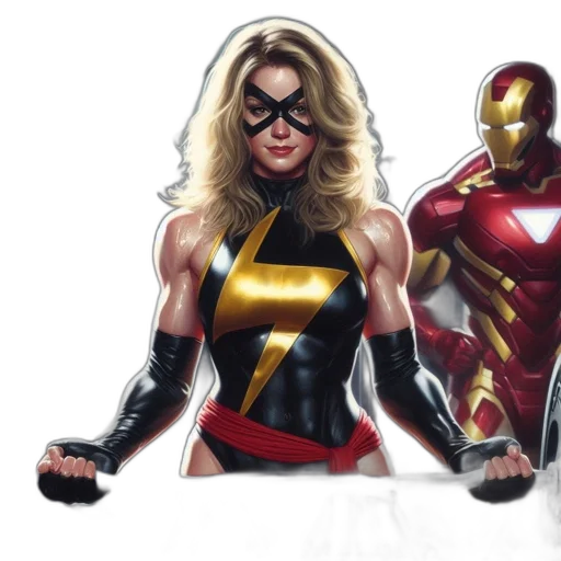comic book art, concept art, 3d render, indoor, gym, setting, female, superhero transparent PNG cut-out