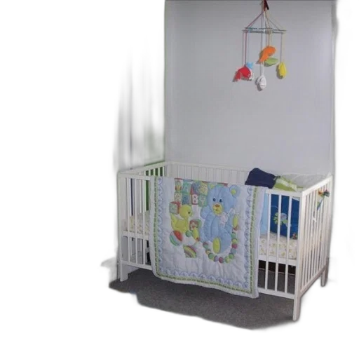 furniture, baby, nursery, green, white, striped, walls, crib transparent PNG cut-out
