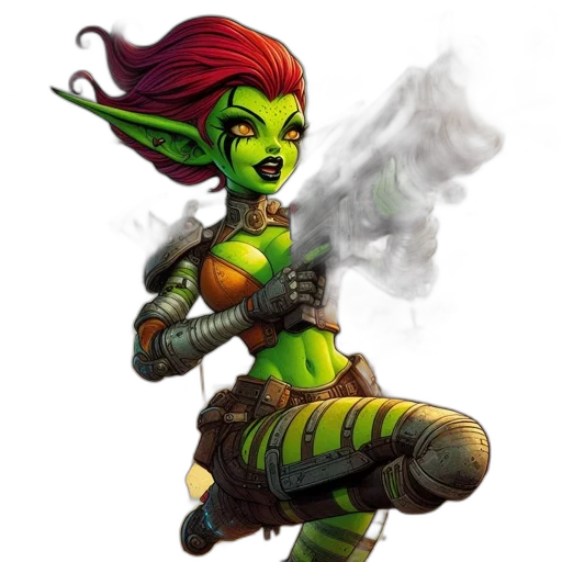staff, fantasy art, concept art, comic book art, pixel art, green, green-skinned, female transparent PNG cut-out