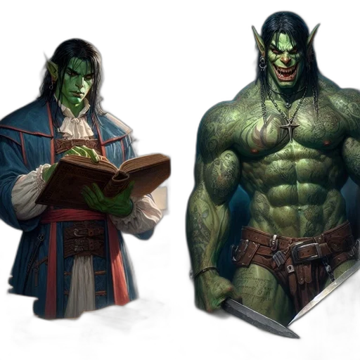 fantasy art, concept art, comic book art, 3d render, green, two, sides, character transparent PNG cut-out