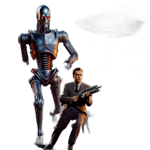 robot, concept art, 3d render, comic book art, pixel art, chaotic, futuristic, city transparent PNG cut-out
