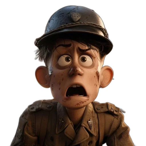 face, staff, 3d render, concept art, photorealistic, cartoon, young, soldier transparent PNG cut-out