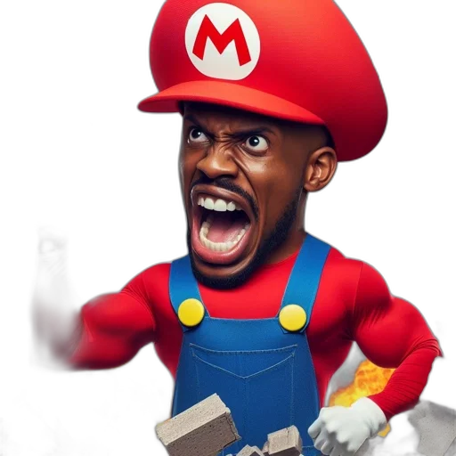 concept art, 3d render, mario, realistic, emotional, face, stands, midst transparent PNG cut-out