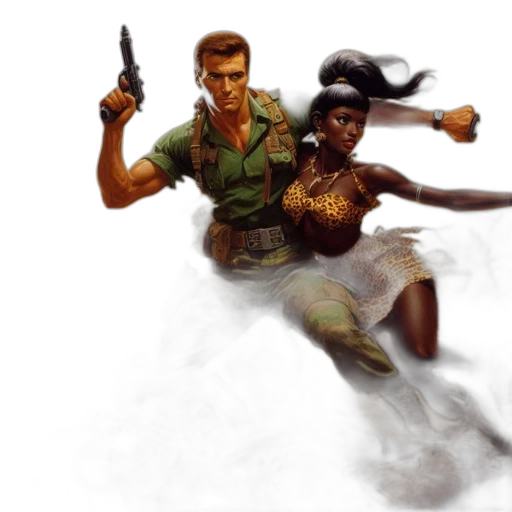 weapon, concept art, comic book art, fantasy art, pixel art, earth tones, male, figure transparent PNG cut-out