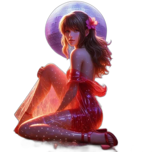dress, fantasy art, concept art, comic book art, photorealistic, outer space, neon lights, red transparent PNG cut-out