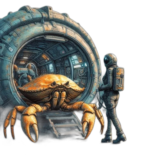 robot, creature, weapon, concept art, 3d render, fantasy art, outer space, underwater transparent PNG cut-out