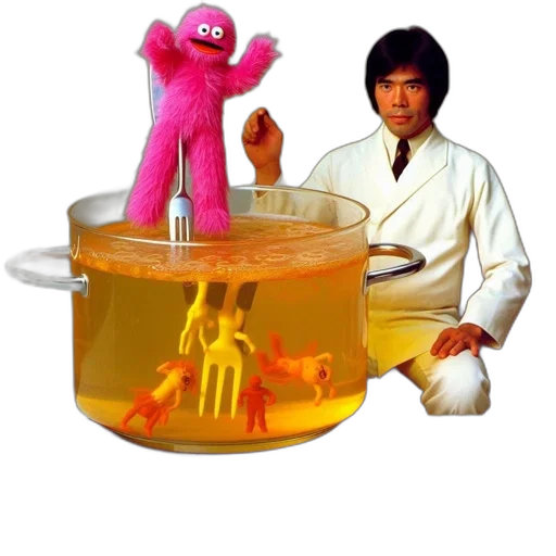 creature, food, 3d render, vaporwave, concept art, underwater, fire, man transparent PNG cut-out