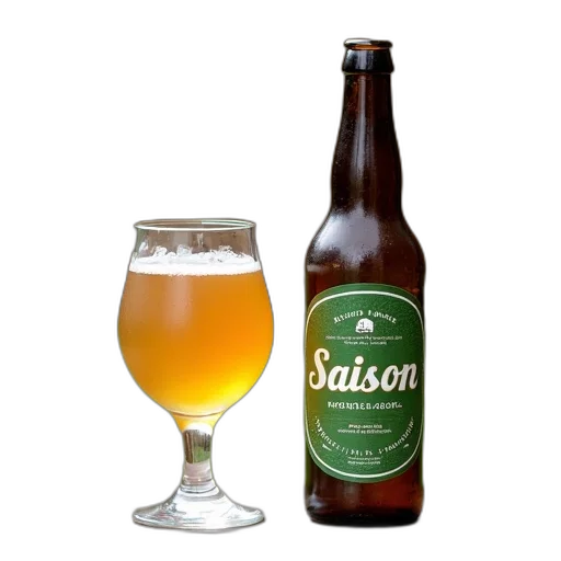 bottle, saison, beer, placed, next, glass, filled, wooden transparent PNG cut-out