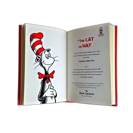 staff, children, book, titled, cat, hat, seuss, open transparent PNG cut-out