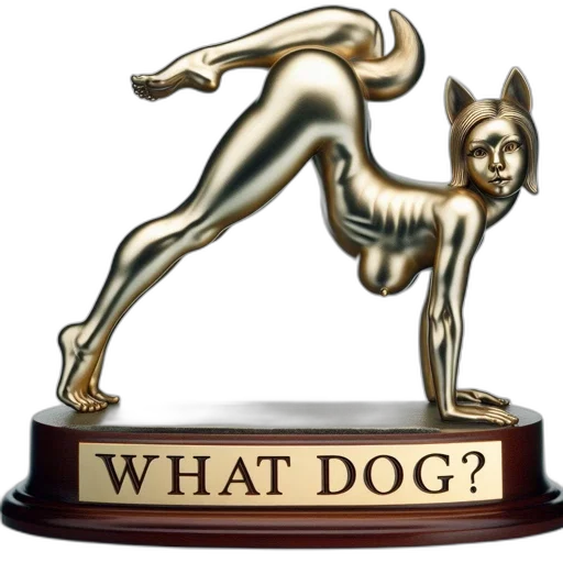 animal, anthropomorphic, part-humanoid, part-feline, sculpture, stands, atop, wooden transparent PNG cut-out