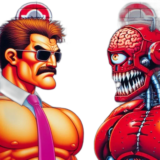 comic book art, pixel art, concept art, 3d render, red, two, cartoon, characters transparent PNG cut-out
