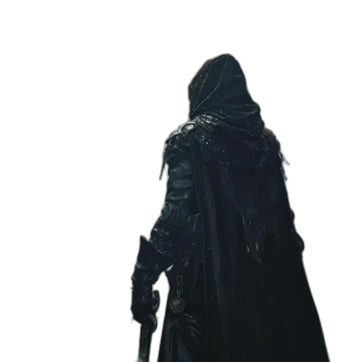 sword, jacket, staff, weapon, concept art, 3d render, fantasy art, dark transparent PNG cut-out