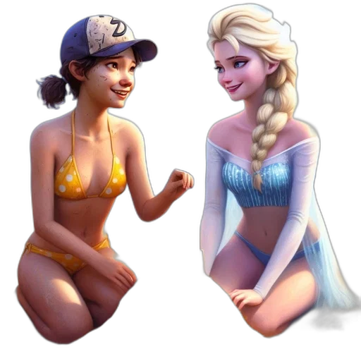 concept art, pixel art, fantasy art, 3d render, underwater, pastel, two, women transparent PNG cut-out