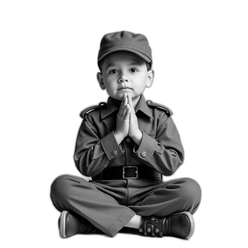 hat, photorealistic, black, white, photograph, young, boy, military transparent PNG cut-out