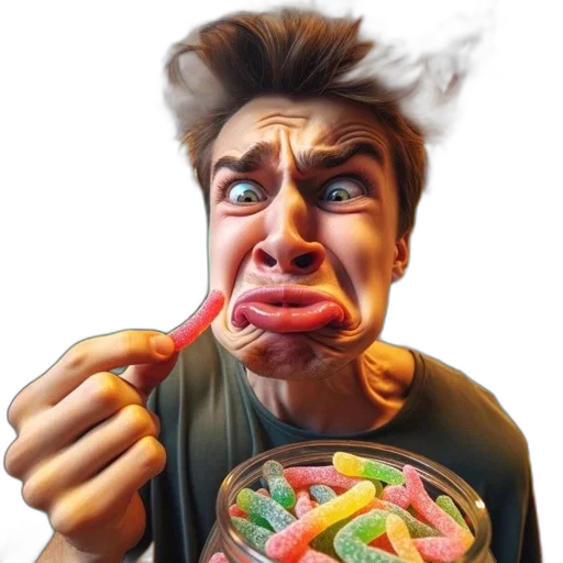 food, face, photorealistic, 3d render, concept art, amused, young, man transparent PNG cut-out