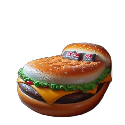 food, furniture, crown, car, 3d render, photorealistic, hamburger-themed, room transparent PNG cut-out