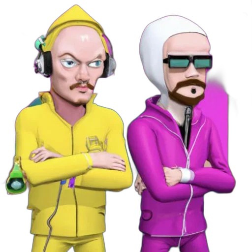 cartoon, pixel art, concept art, anime, neon, two, cartoonish, characters transparent PNG cut-out