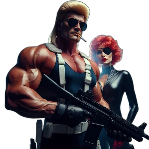weapon, comic book art, concept art, cyberpunk, pixel art, two, individuals, stand transparent PNG cut-out