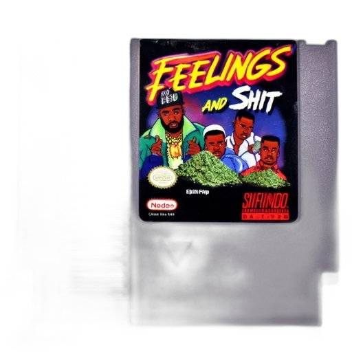 pixel art, nes, cartridge, titled, feelings, shit, features, three transparent PNG cut-out
