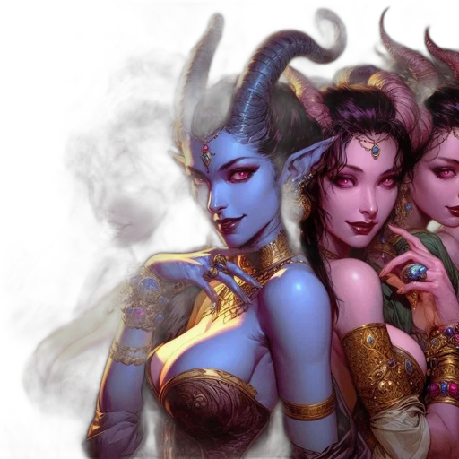 fantasy art, concept art, comic book art, photorealistic, group, fantastical, feminine, beings transparent PNG cut-out